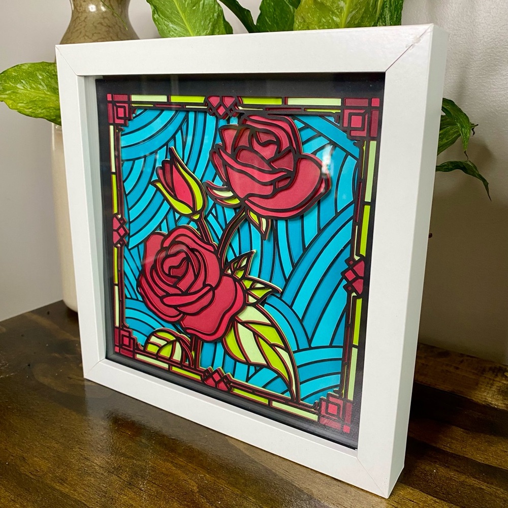 3D Roses Stained Glass Shadowbox - Picture 5 of 7